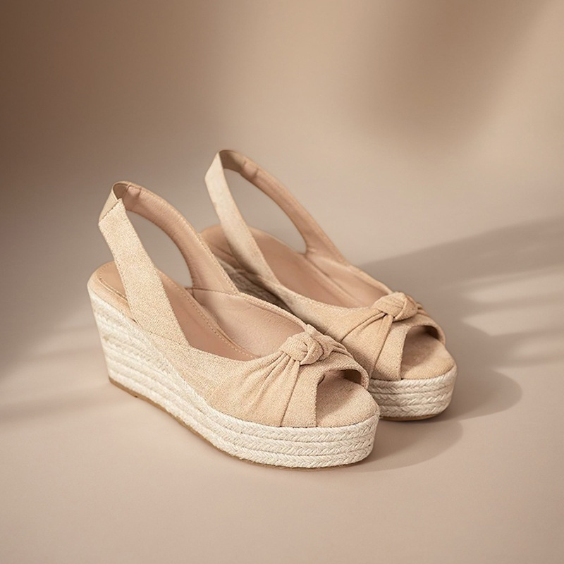 Espadrille Wedge Shoes - LIHUAMAO beige espadrille peep toe Wedges