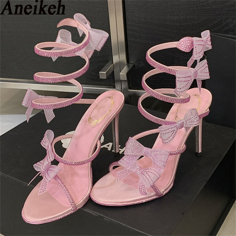 Gladiator Sandal Women - Aneikeh Elegant Pink Wedding Shoes CRYSTAL