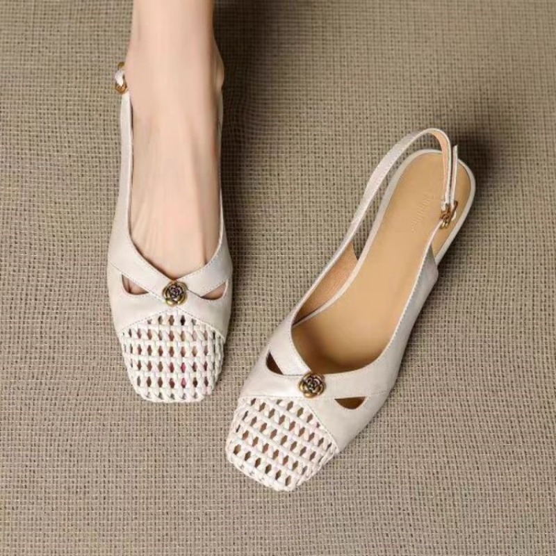 Women'S Shoes Temu - Women's French-style closed-toe sandals, chunky heel,