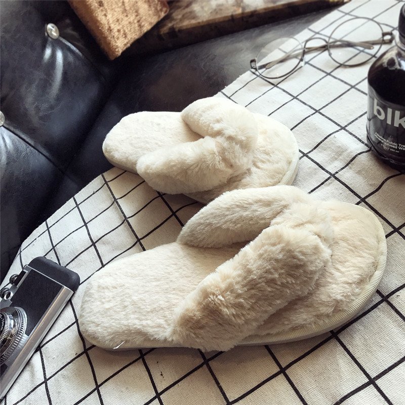 Women'S Shoes Temu - Cross Warm Fluffy Furry Slippers Women