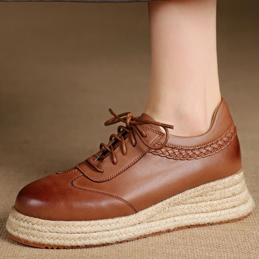 EAGSITY Cow Leather brown oxfo - Espadrille Wedge Shoes review and price