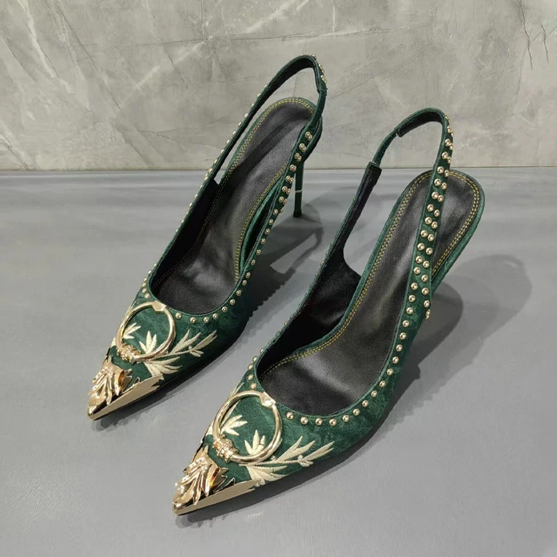 Dark Green Embroidered Pointed - Gladiator Sandal Women review and price