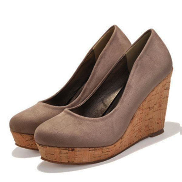 LIHUAMAO Wood Grain Suede High - Espadrille Wedge Shoes review and price